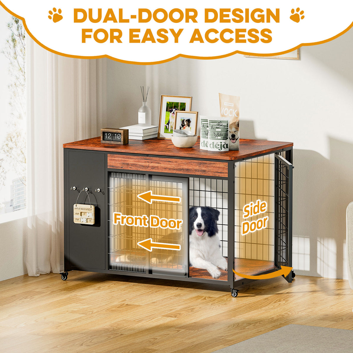 38in Dog Crate Furniture - Dog Crate With DIY Frame, Sliding Door Indoor Kennel, Wooden Dog Cage End Table, For Medium-L