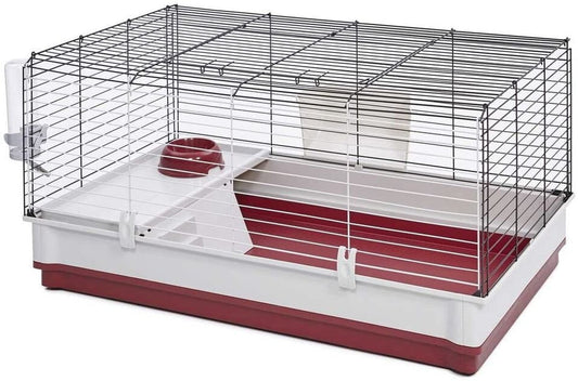 158 Wabbitat Deluxe Rabbit Home, Rabbit Cage, 39.5 L X 23.75 W X 19.75 H Inch, Maroon/White - BIG FRENCHIES