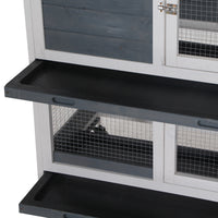 Wooden Rabbit Hutch Bunny Hutch Elevated Pet House Cage Small Animal Habitat with No Leak Tray Lockable Door Openable To