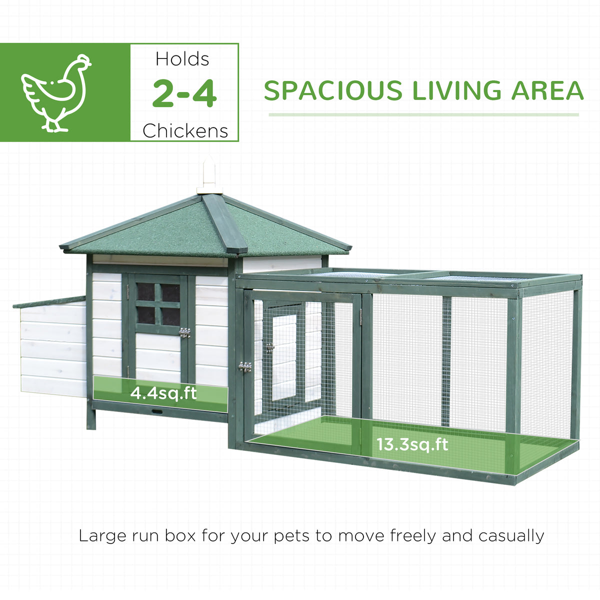 77" Wooden Chicken Coop Hen House Poultry Cage with Weatherproof Roof, Nesting Box, Enclosed Run and Removable Tray for 
