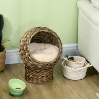 Handwoven Elevated Cat Bed with Soft Cushion & Egg Chair Shape, Basket Bed Kitty House with Stand, Raised Wicker House f