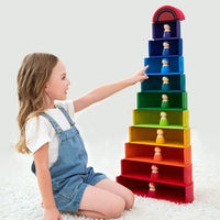 12-Piece Large Wooden Rainbow Stacking Blocks – Primary Colors | Pine or Linden Wood Options - BIG FRENCHIES