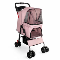 Foldable Pet Stroller for Small Dogs and Cats Under 28 lbs with Multi-Functional Tray, 2 Safety Leashes, Storage Basket 