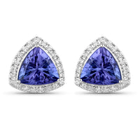 3.82 Carat Genuine Tanzanite and White Diamond 14K White Gold Earrings