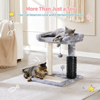 Small 4-in-1 Cat Tree Tower With Self-grooming Brush And Natural Sisal Scratching Post, Soft Plush Cat Bed And Hanging B