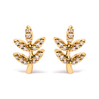 10K Yellow Gold 1/10 Cttw Diamond Accented Leaf and Branch Stud Earrings (H-I Color, I1-I2 Clarity)