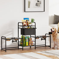 3 Height Adjustable Dog Bowl Stand Oxford Fabric With Features Four Bowls, Toy Bin Basket