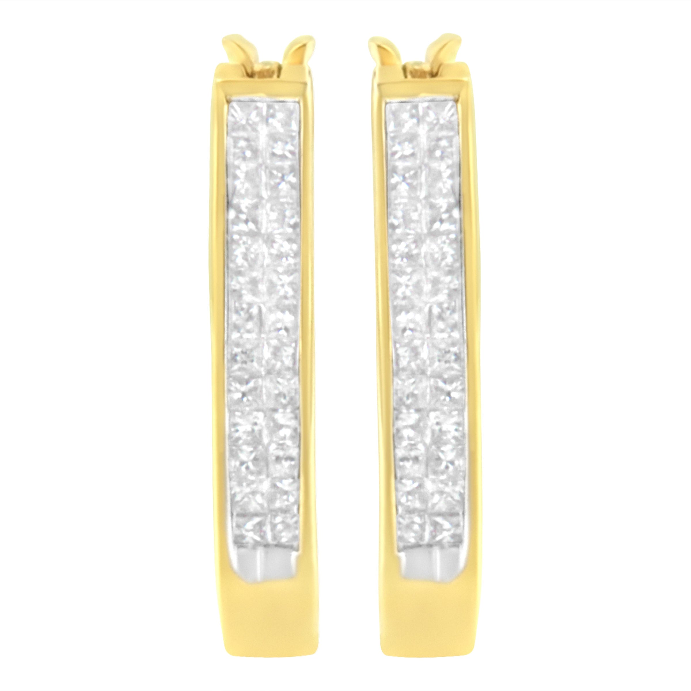 10K Yellow Gold 1/2 Cttw Invisible Set Princess-cut Diamond Hoop Earrings (H-I Color, SI2-I1 Clarity)