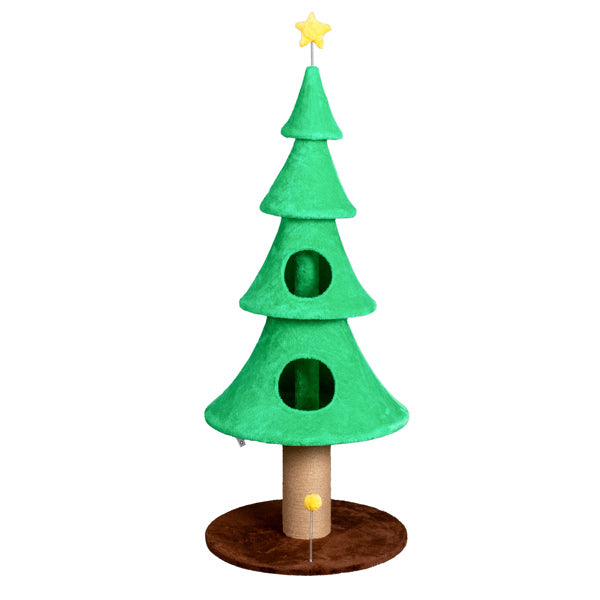 59in Large Tall Christmas Tree Cat Tower With 2 Cat Condos & Scratching Post, Soft Fleece Cat Tree With Teaser Toy & Stu