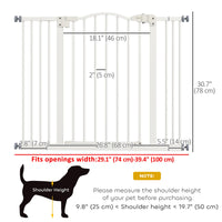 Extra Tall Dog Gate with Door, Pressure Fit, Auto Close, Double Locking for Doorways Hallways Stairs, 29"-39", White