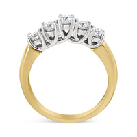 18K Yellow Gold 1.0 Cttw 4 Prong Set Round Cut Diamond Step up 5 Stone Ring Band (F-G Color, SI1-SI2 Clarity) - Size 6