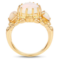14K Yellow Gold Plated 3.26 Carat Genuine Ethiopian Opal .925 Sterling Silver Ring