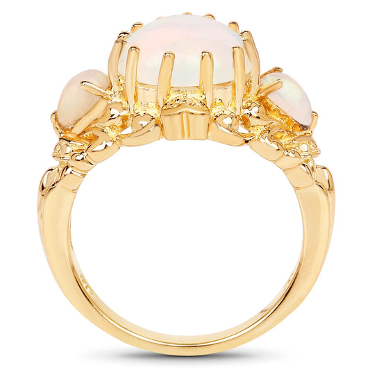 14K Yellow Gold Plated 3.26 Carat Genuine Ethiopian Opal .925 Sterling Silver Ring