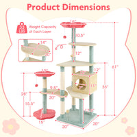 61 Inch Multi-Level Aesthetic Floral Kitten Tower With Flower-Shaped Padded Perch