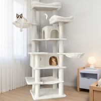 68in Tall Multi-Level Green Cat Tree with Hammocks, Hanging Basket, Cat Cave, Removeable Cushion, Scratching Posts - Plu