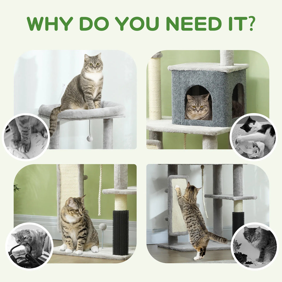 52 Inch Cat Tree with Scratching Posts, Cat Bed, Condo, Grooming Brush, Jumping Platforms, Toy Balls, Anti-tip Kit