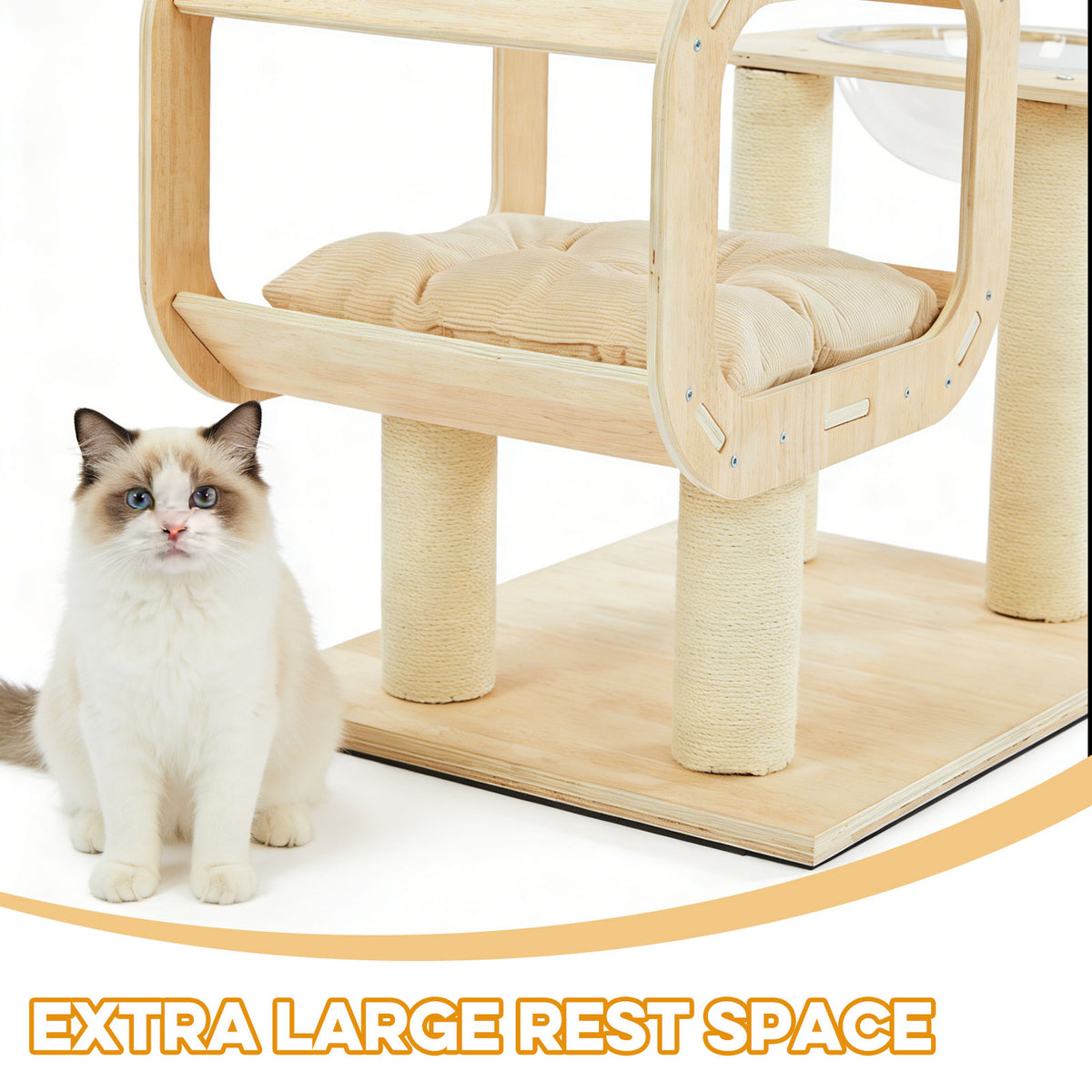Modern Heavy-Duty No-Drill Cat Tree-Solid Wood Multi-Story Board, 4-Story Multi-Column Cat Tower, 57.9in For Multi-Cat H