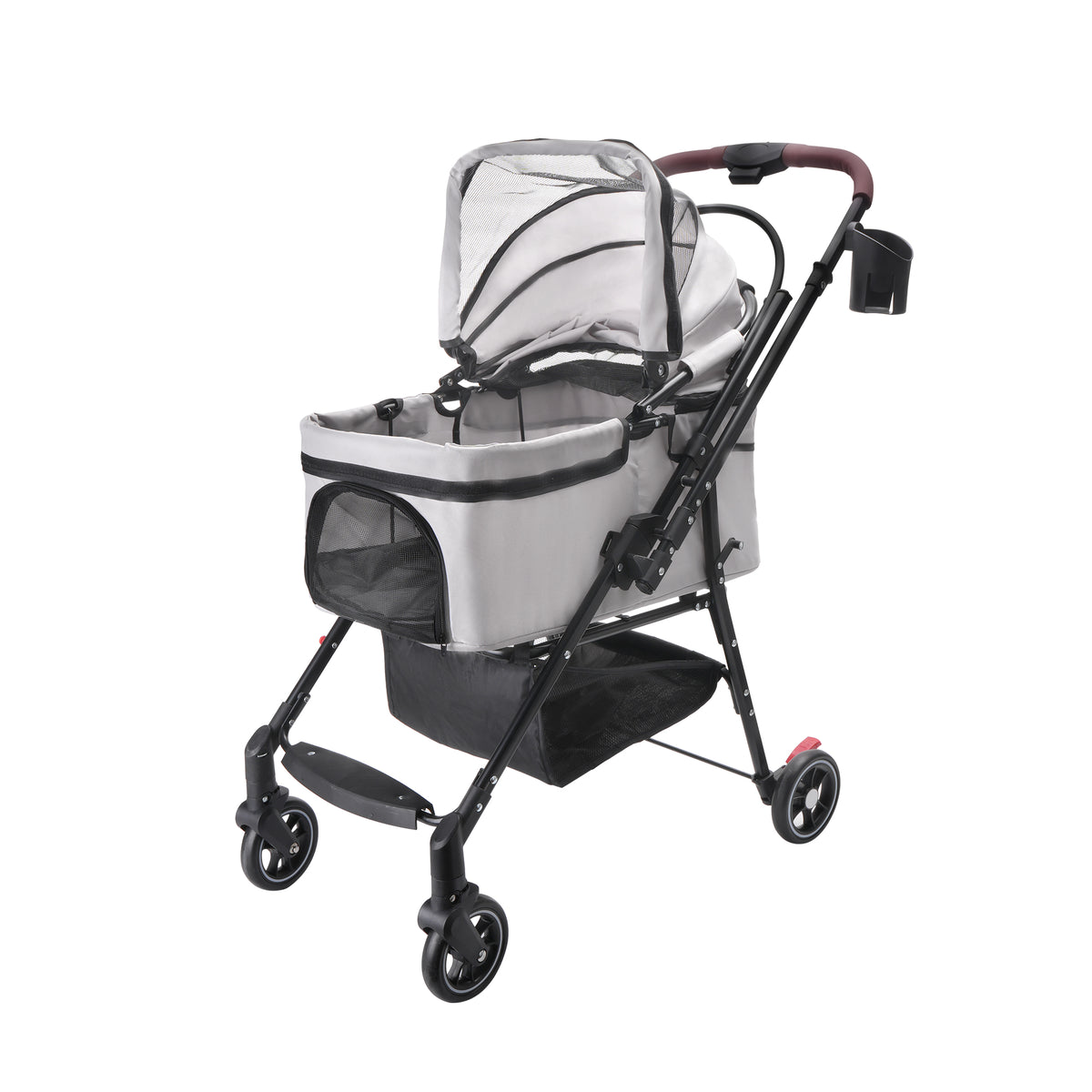 4-Wheel Foldable Pet Stroller for Dogs & Cats 360° Rotating Wheels, Separable Carrier & Travel Bag for Small Animals