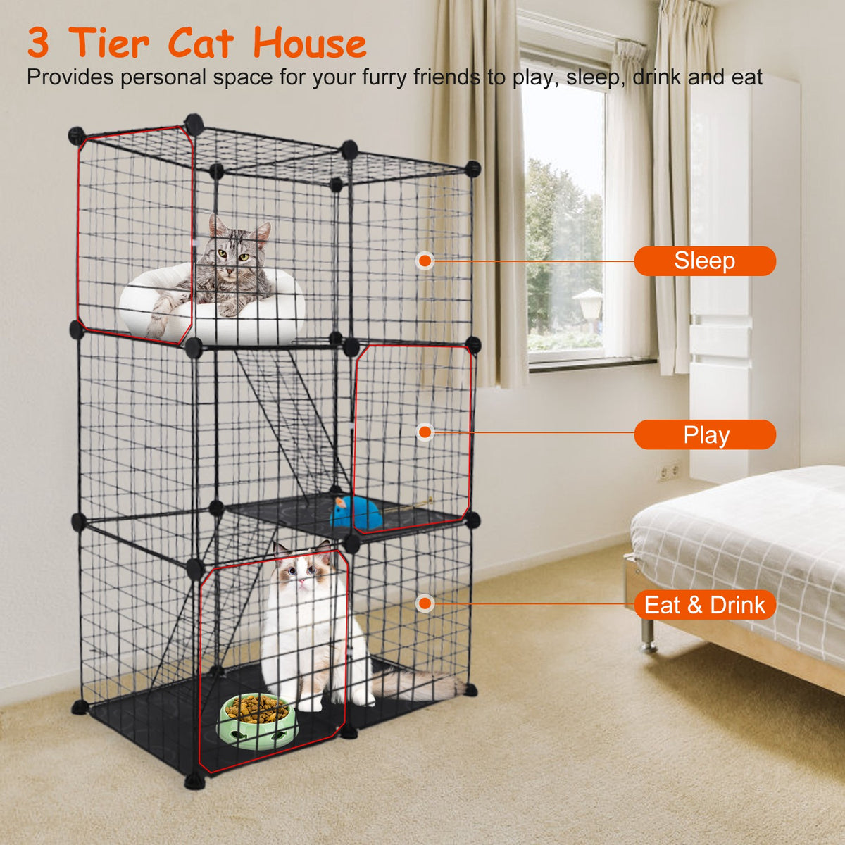 Cat Cage DIY Indoor Pet House, Small Animal House. Detachable Playpen With 3 Doors And 3 Layers, Suitable For Kittens, P