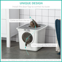 Covered Cat Litter Box, Easy Cleaning Kitty Litter Box with Front Entrance, Top Exit, Scoop, for Odor Control, White