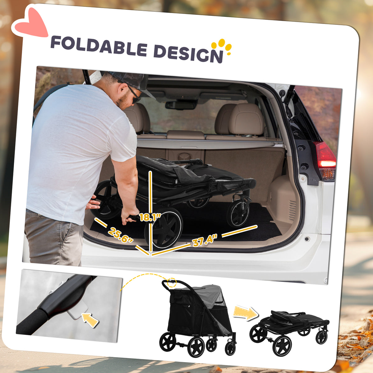 Dog Stroller For Large Medium Small Dogs Up To 66 Lbs. 23.5" In Body Length, One-Click Foldable Pet Cat Stroller With St