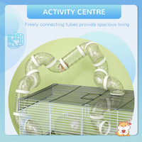 Small Animal Cage for Gerbil or Dwarf Hamster w/ Tubes, Exercise Wheel, Food Dish, Water Bottle, 23" x 13" x 12", Gray