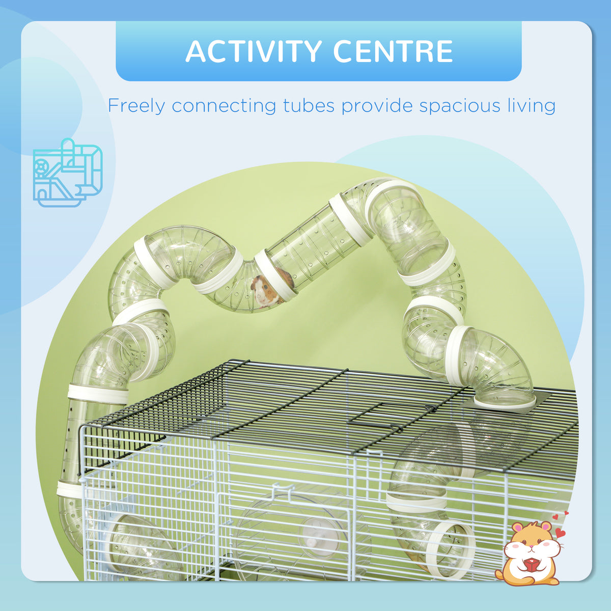 Small Animal Cage for Gerbil or Dwarf Hamster w/ Tubes, Exercise Wheel, Food Dish, Water Bottle, 23" x 13" x 12", Gray