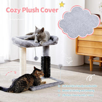 Small 4-in-1 Cat Tree Tower With Self-grooming Brush And Natural Sisal Scratching Post, Soft Plush Cat Bed And Hanging B