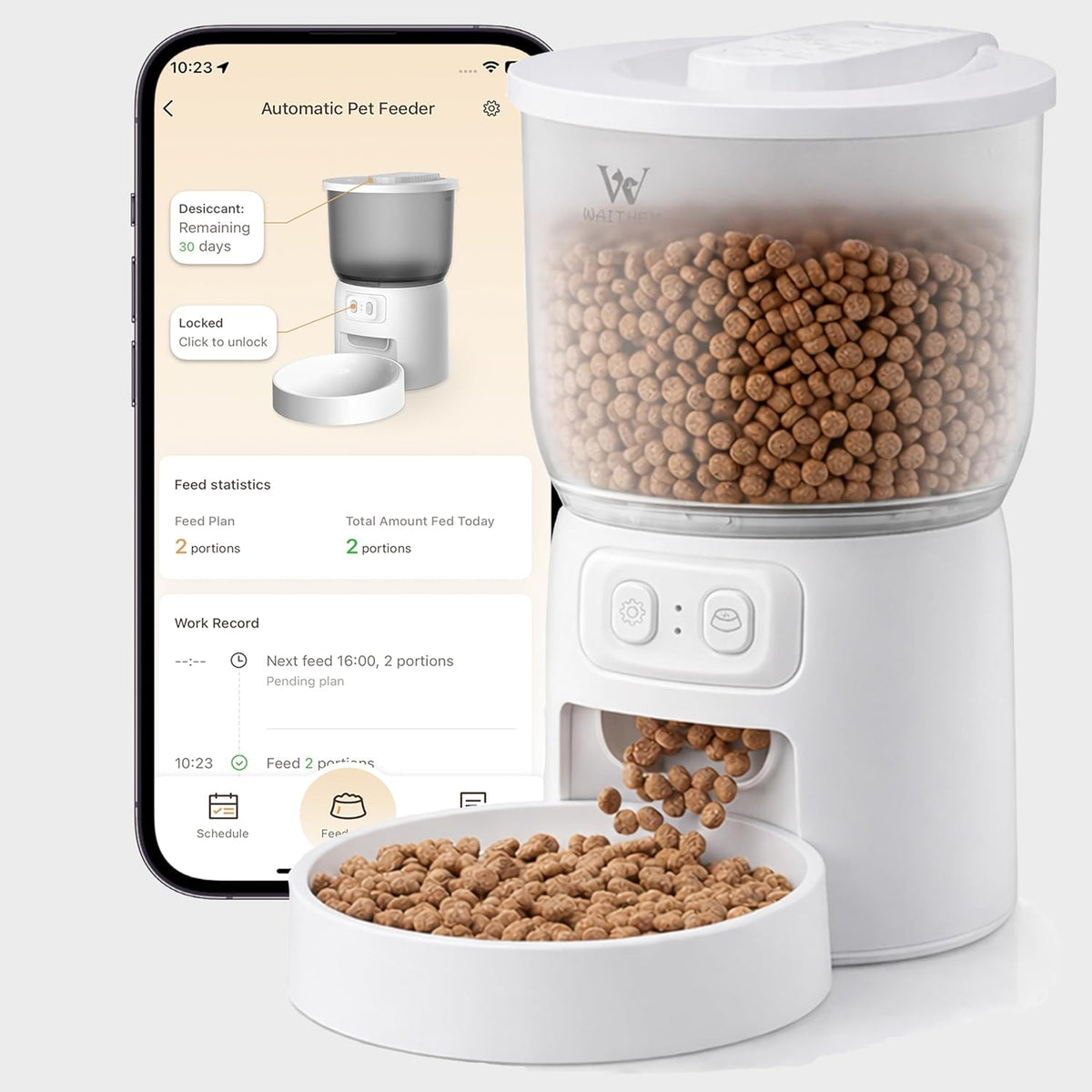 Waithem Wi-Fi Automatic Cat Feeder, Timed Dry Food Dispenser, App-Programmable Portion Control, Up To 10 Meals Per Day, 