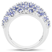 3.01 Carat Genuine Tanzanite and White Diamond .925 Sterling Silver Ring