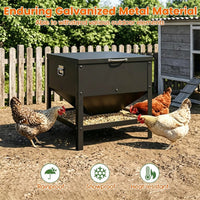 Heavy Duty Stainless Steel Chicken Feed Hopper with Lift Top Cover, Raised Legs Spill-Proof Poultry Feeding Box for Back
