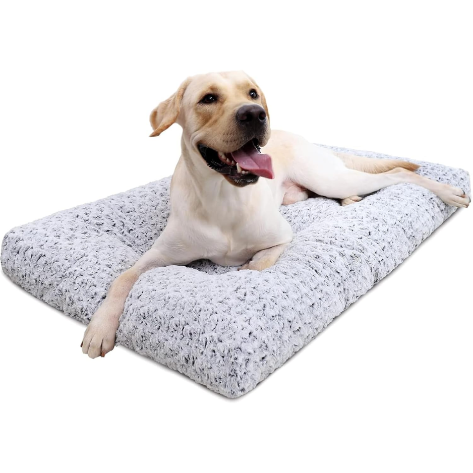 35x23 Inch Gray Plush Dog Crate Bed, Washable Pet Mat