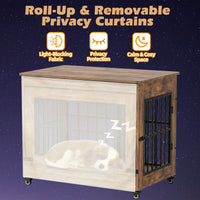 38in Dog Crate Furniture, Double Door Wooden Indoor Dog Kennel Furniture, Decorative Pet Cage End Table With Wheels For 