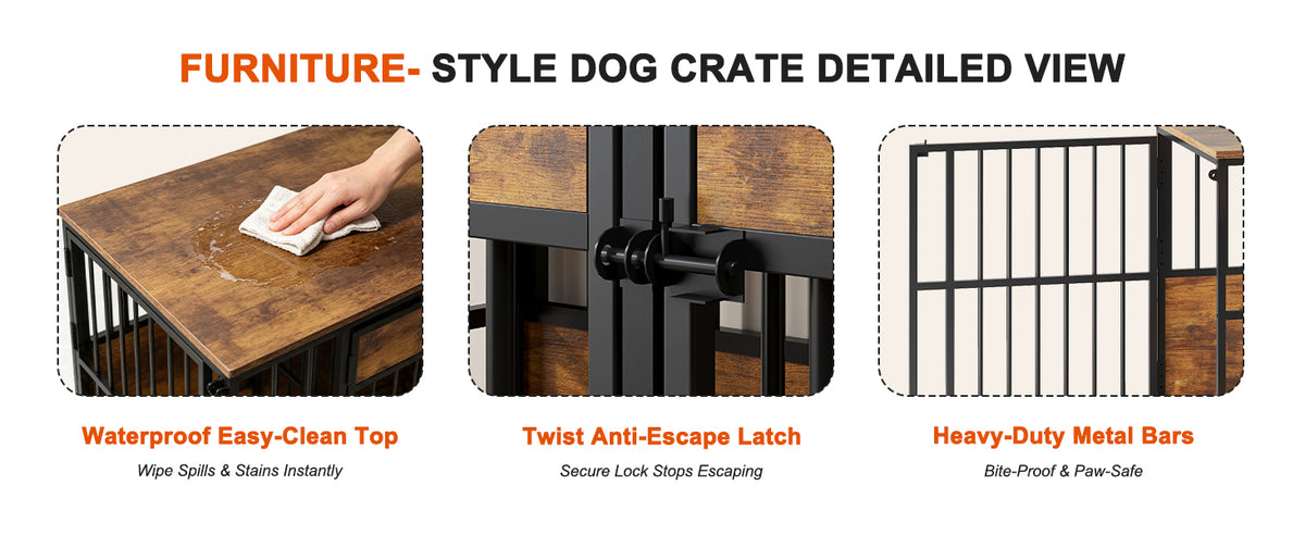 Wooden Dog Crate Furniture, Large Dog Kennel with Storage Top, Indoor Pet Cage
