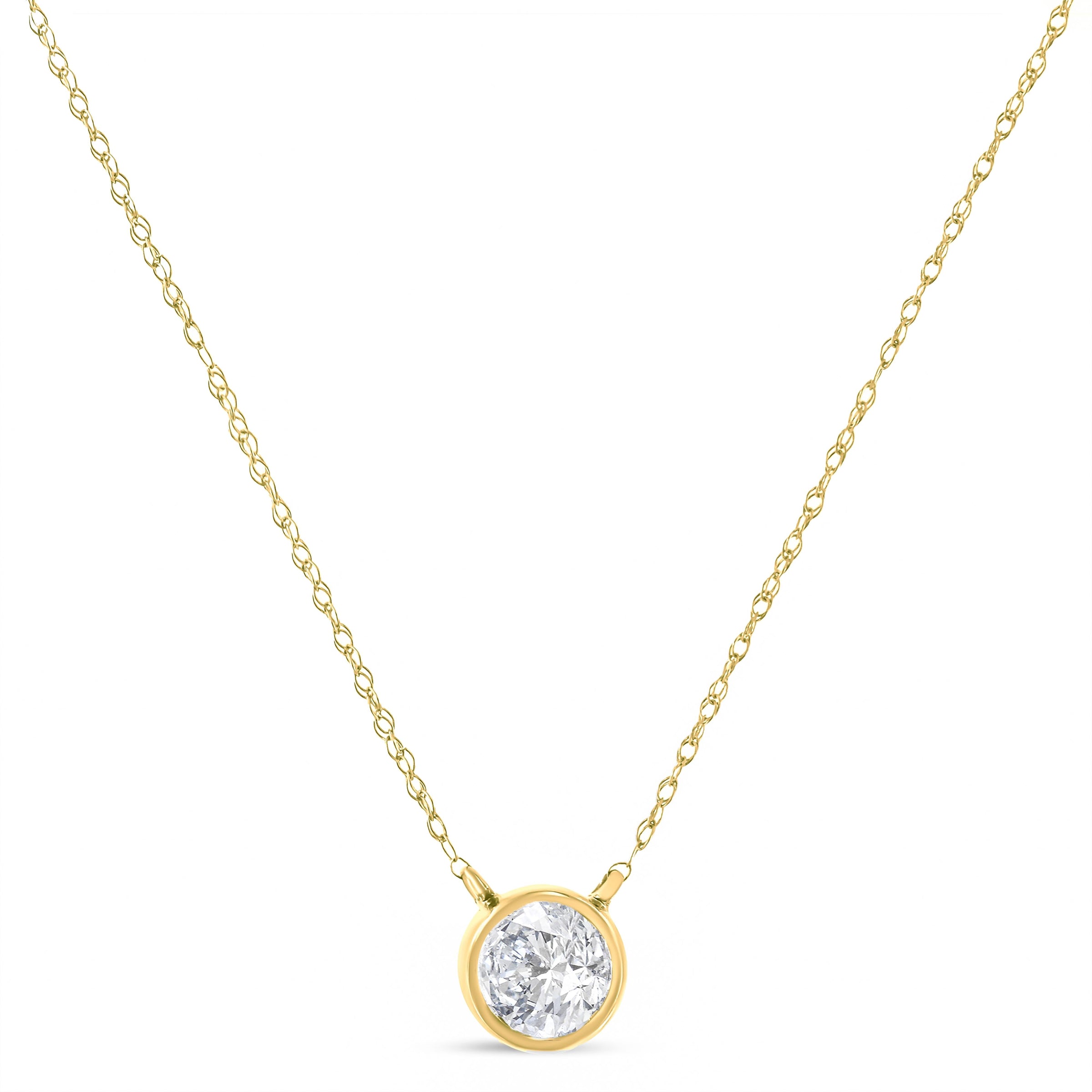 .925 Sterling Silver 1/10 Cttw Round-Cut Diamond Bezel 18" Pendant Necklace (J-K Color, I1-I2 Clarity)