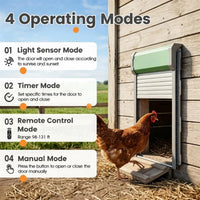 Solar Powered Automatic Chicken Coop Door with 4 Modes Light Sensor Timer Remote Control, Anti-Pinch Weatherproof Alumin