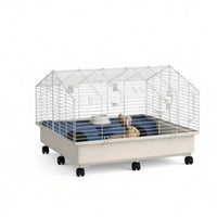 35"35"25" Rolling Small Animal Cage with Water Bottle Hay Feeder Food Dish for Rabbits Hedgehogs Guinea Pigs