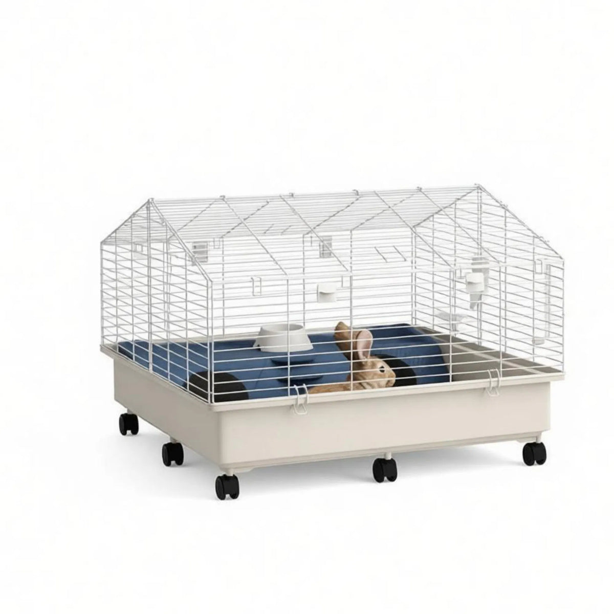 35"35"25" Rolling Small Animal Cage with Water Bottle Hay Feeder Food Dish for Rabbits Hedgehogs Guinea Pigs