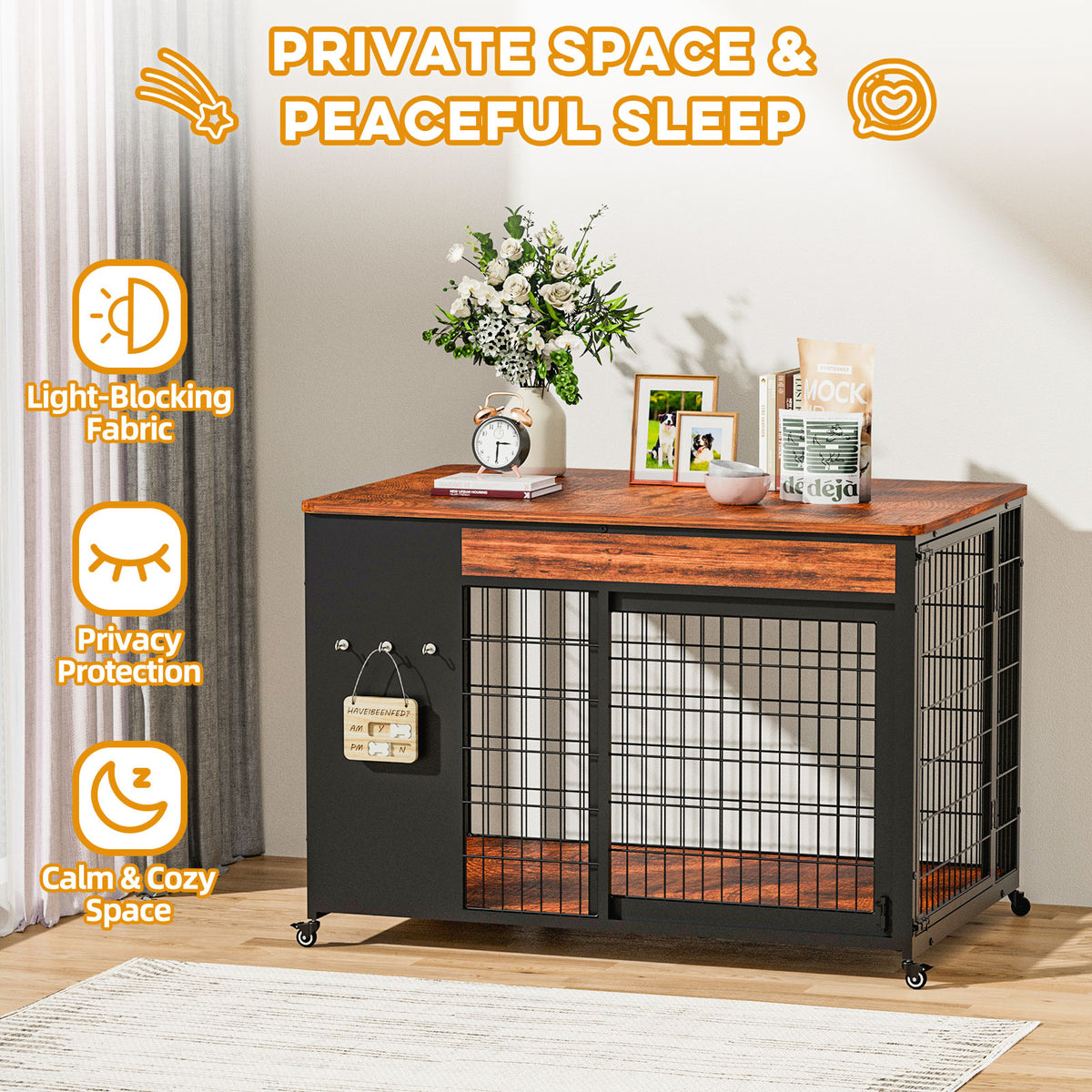 38in Dog Crate Furniture - Dog Crate With DIY Frame, Sliding Door Indoor Kennel, Wooden Dog Cage End Table, For Medium-L
