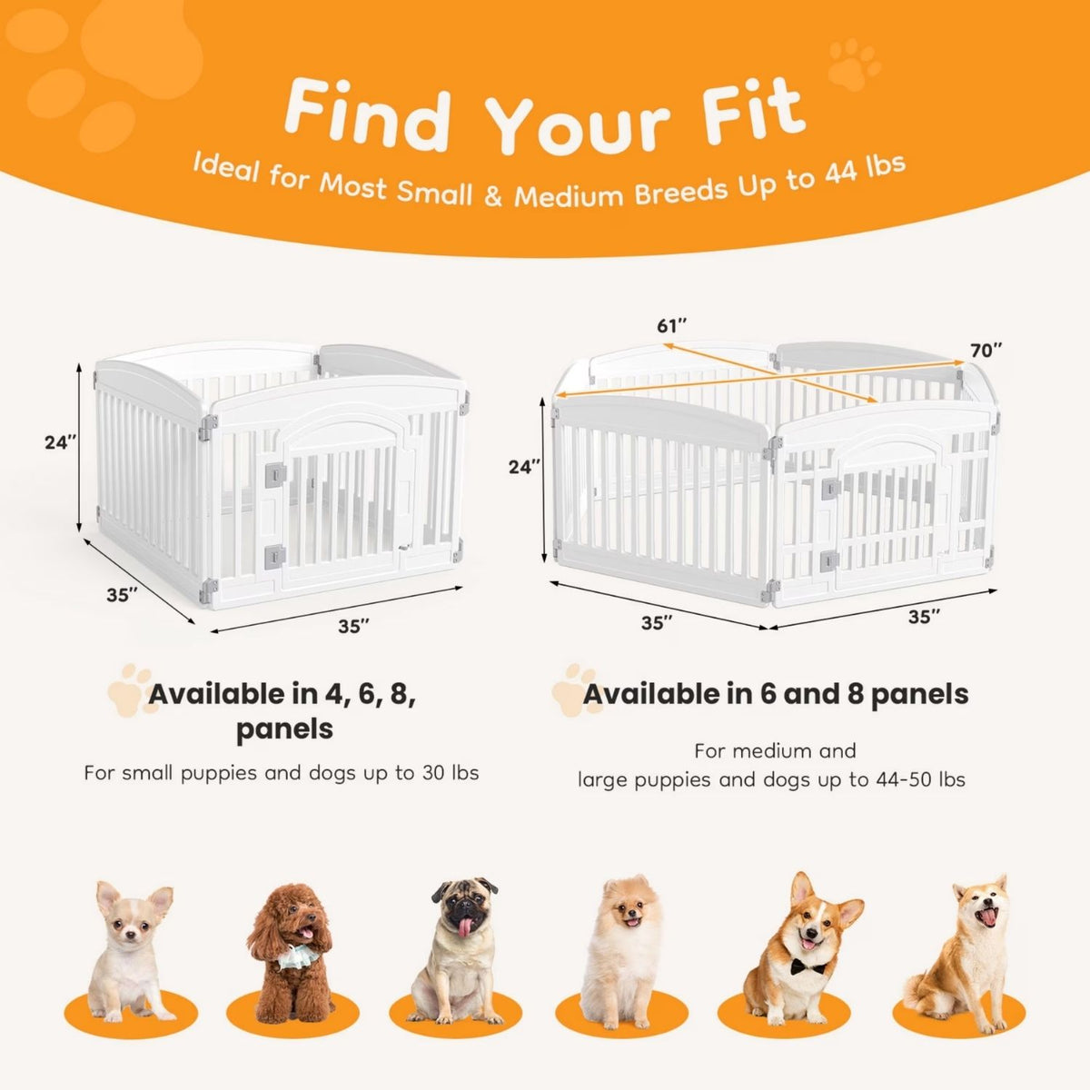 Dog Playpen Safe & Secure Indoor-Outdoor Pet Fence -Folding & Portable Ideal For Small To Medium Dogs - Easy To Clean