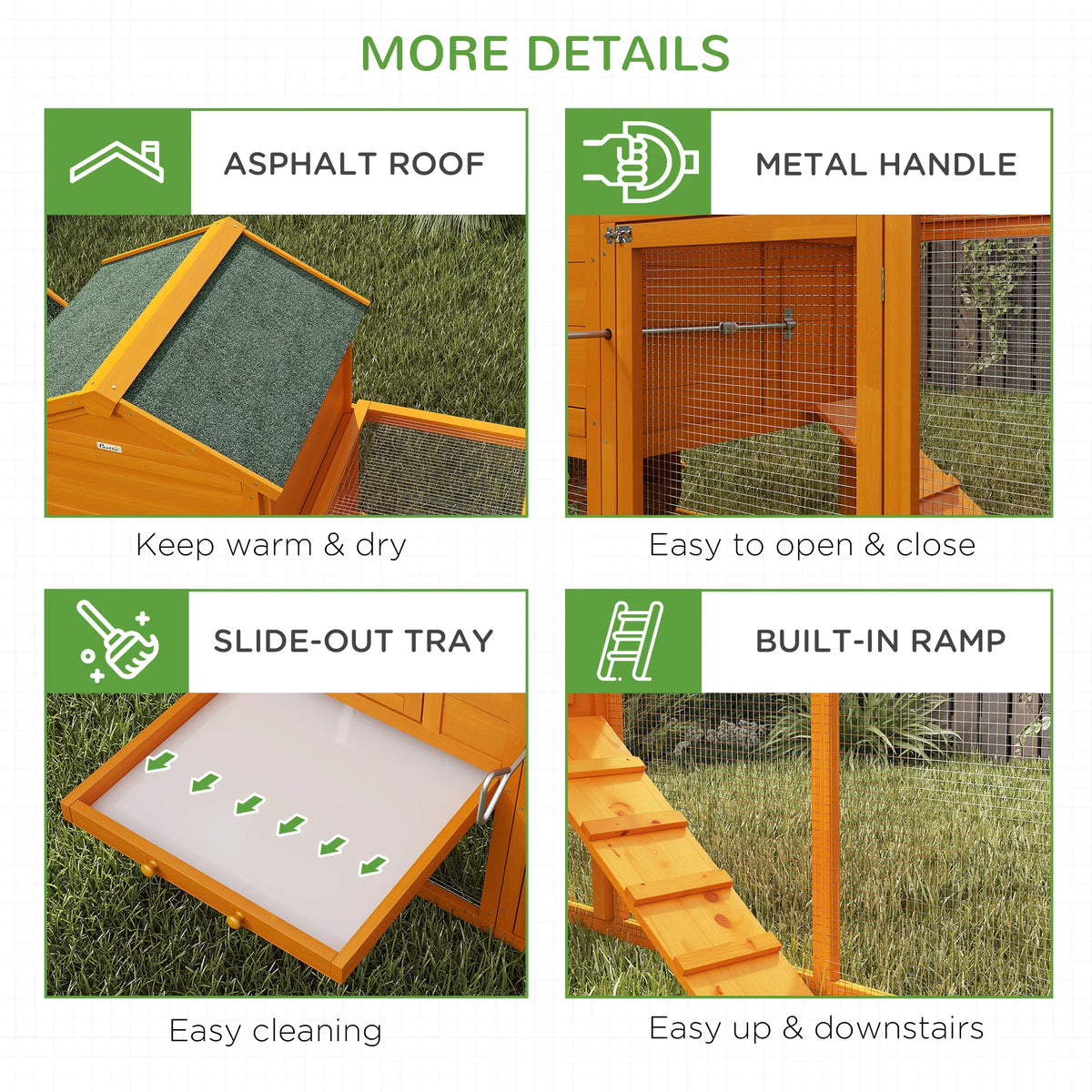 117" Extra Large Chicken Coop with Asphalt Roof, Wooden Hen House with Slide-out Tray, Quail Hutch with Nesting Box, Ora