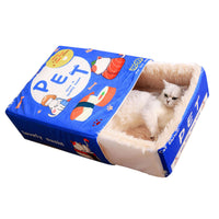 Snack Box Cat Bed Cartoon Rectangular Fully Enclosed Four Season Universal Multifunctional Soft Pet Bed For Home Travel 