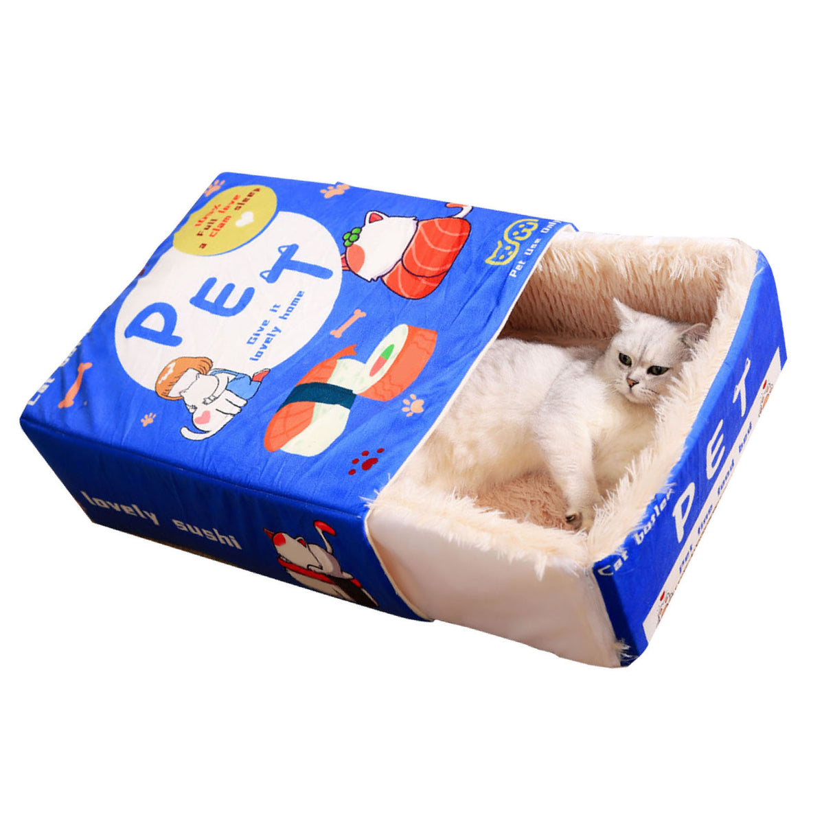 Snack Box Cat Bed Cartoon Rectangular Fully Enclosed Four Season Universal Multifunctional Soft Pet Bed For Home Travel 