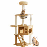 48.8" Modern Cat Tower, Wood Cat Tree Tower for Indoor Cats, Cat Treewith Sisal-Covered Scratching Posts and Top Perch, 