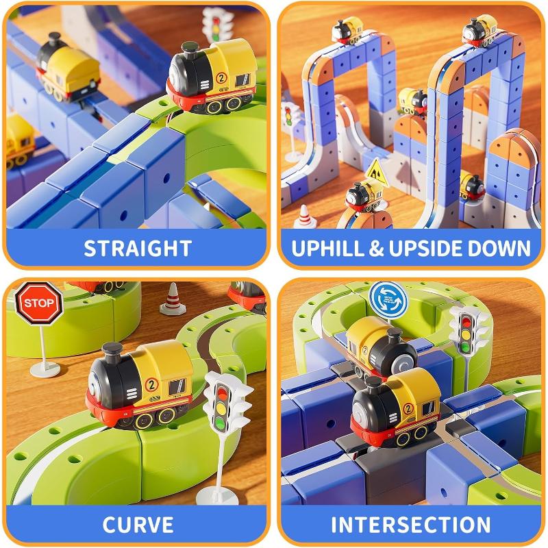 101-Piece Electric Train Track Toy Set Rechargeable Electric Train & DIY Assembly Track Kit Creative Building Block Raci