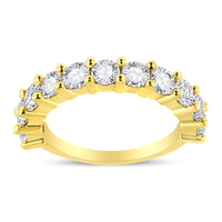 14K Yellow Gold Plated .925 Sterling Silver 2.00 Cttw Shared Prong Set Round-Diamond 11 Stone Band Ring (J-K Color, I1-I2 Clarity) - Size 7