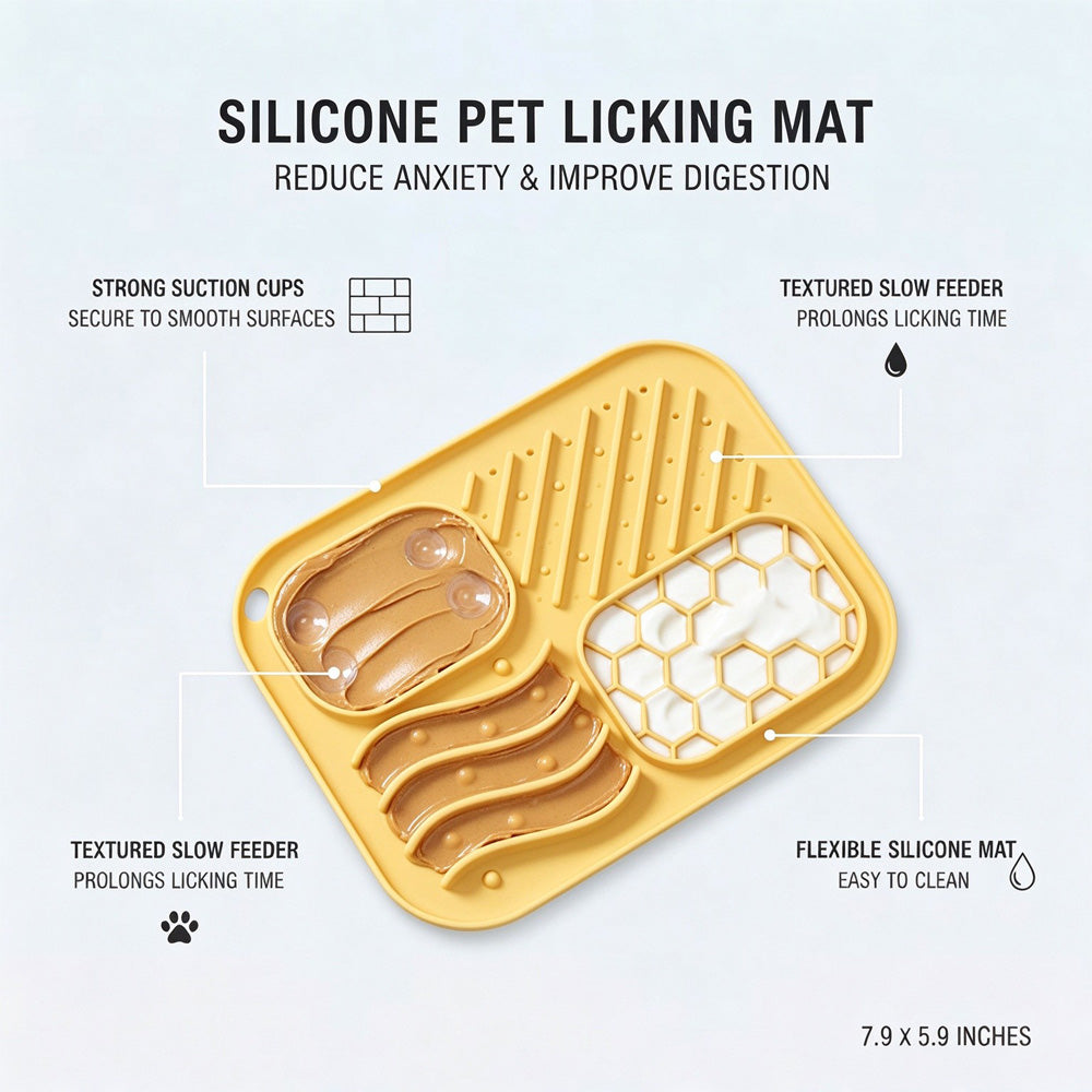Silicone Pet Licking Mat, 4 Zones Slow Feeder Mat With Strong Suction Cups For Dogs & Cats, Anxiety Relief Lick Pad For 