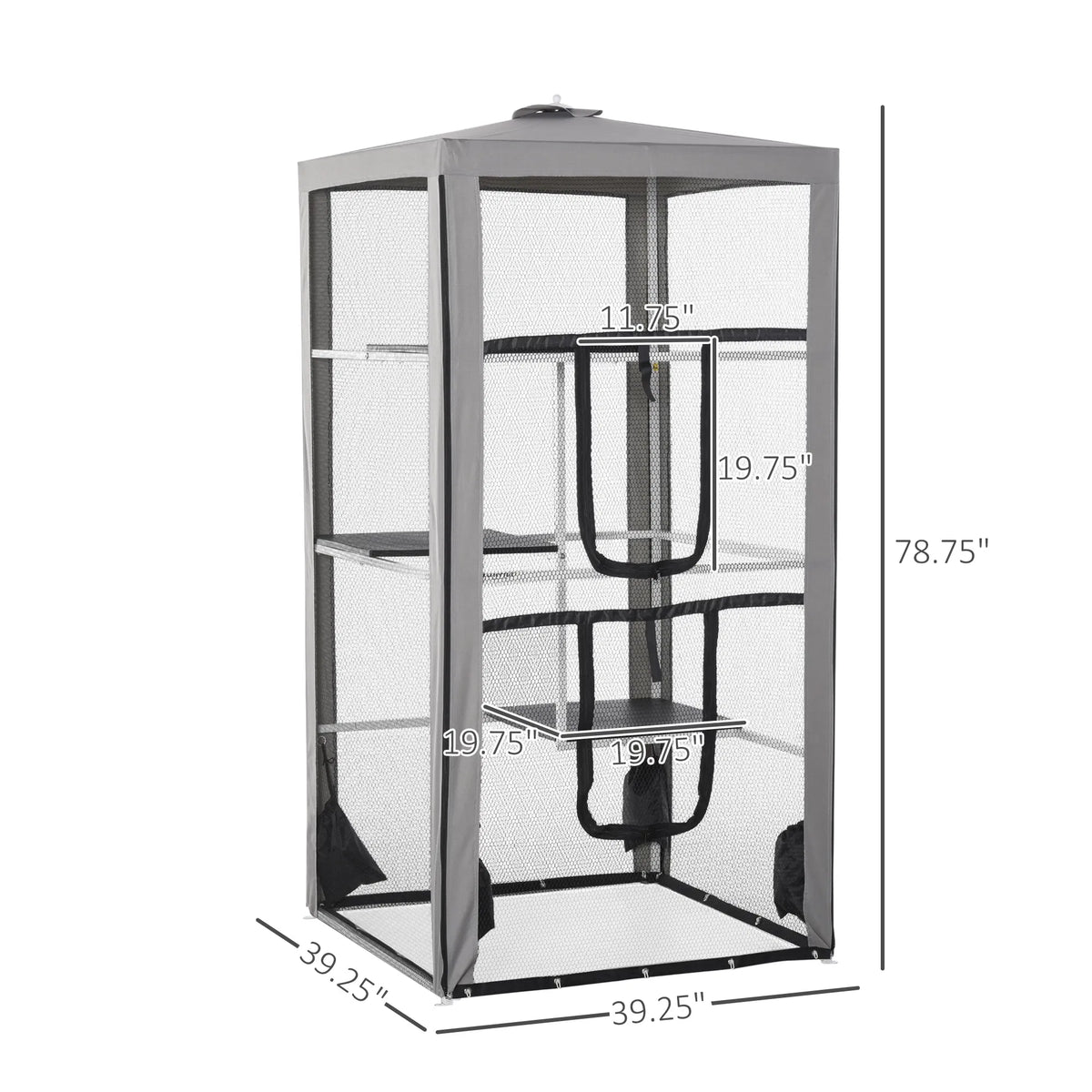 79" Cat Cage, Large Outdoor Kitten House, Indoor Cage Pet Kennel Playpen with 3 Platforms Door 4 Sandbags - Grey