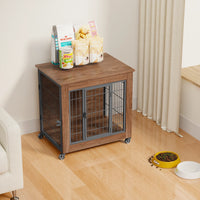 27.2" Dog Crate Furniture with Wheels for Small Dogs, Heavy Duty Dog Kennel Indoor with 2 Doors, Wooden Pet Cage End Tab