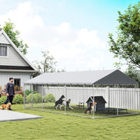 Heavy Duty Outdoor Dog Kennel With Waterproof Roof, 2 Secure Latches, Chain Link Dog Run For Backyard, 20' X 10' X 7'For